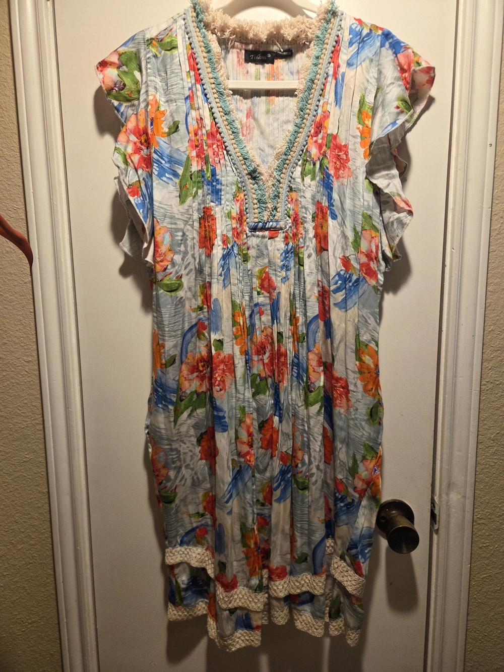 Tolani Floral Crochet Trim Summer Dress - Multicolor
